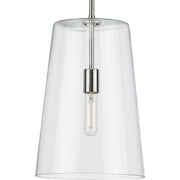 Progress P500242-104 Clarion Collection One-Light Polished Nickel Clear Glass Coastal Pendant Light Main Image.jpg