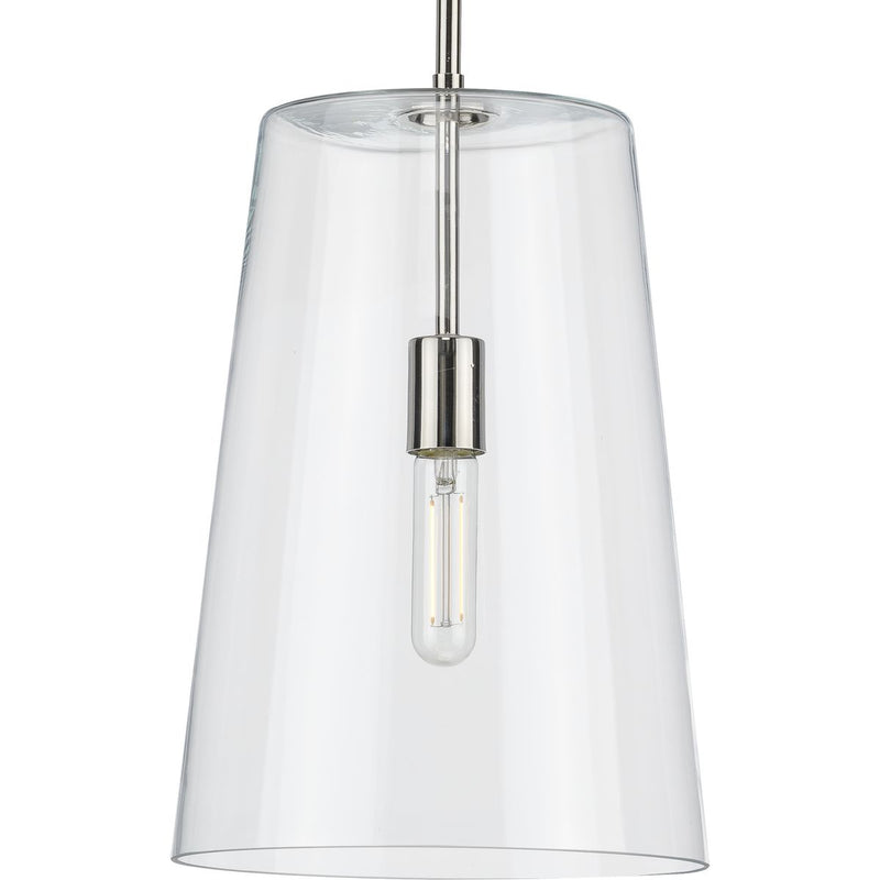 Progress P500242-104 Clarion Collection One-Light Polished Nickel Clear Glass Coastal Pendant Light Main Image.jpg