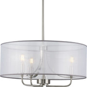 Progress P500243-009 Riley Collection Three-Light Brushed Nickel Organza Shade New Traditional Pendant Light Main Image.jpg
