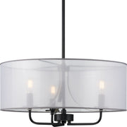 Progress P500243-031 Riley Collection Three-Light Matte Black Organza Shade New Traditional Pendant Light Main Image.jpg