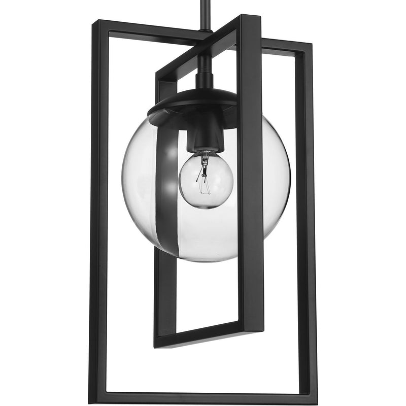Progress P500283-031 Atwell Collection One-Light Matte Black Clear Glass Luxe Pendant Light Main Image.jpg