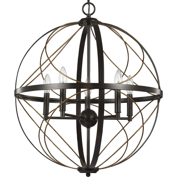 Progress P500287-020 Brandywine Collection Five-Light Antique Bronze Farmhouse Pendant Light Main Image.jpg