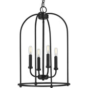Progress P500302-031 Leyden Collection Four-Light Matte Black Farmhouse Style Foyer Pendant Light Main Image.jpg