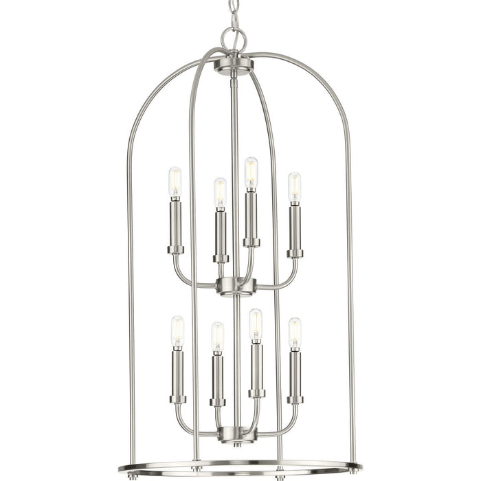 Progress P500303-009 Leyden Collection Eight-Light Brushed Nickel Farmhouse Style Foyer Pendant Light Main Image.jpg