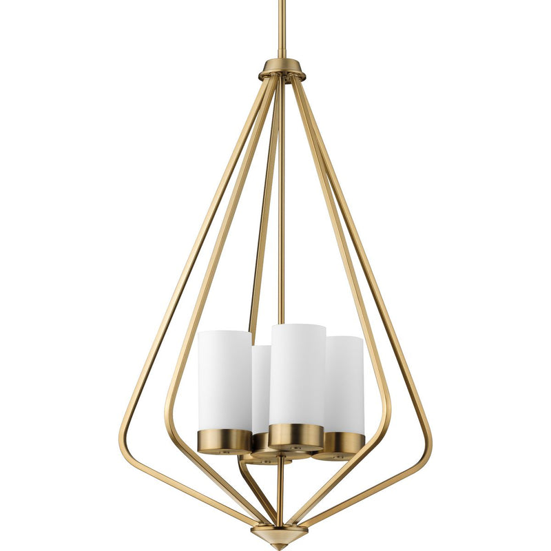 Progress P500305-109 Elevate Collection Four-Light Brushed Bronze and Etched White Glass Modern Style Hanging Pendant Light Main Image.jpg