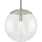 Progress P500309-009 Atwell Collection 8-inch Brushed Nickel and Clear Glass Globe Small Hanging Pendant Light Main Image.jpg
