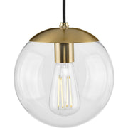 Progress P500309-109 Atwell Collection 8-inch Brushed Bronze and Clear Glass Globe Small Hanging Pendant Light Main Image.jpg