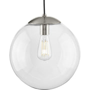 Progress P500311-009 Atwell Collection 12-inch Brushed Nickel and Clear Glass Globe Large Hanging Pendant Light Main Image.jpg