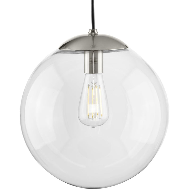 Progress P500311-009 Atwell Collection 12-inch Brushed Nickel and Clear Glass Globe Large Hanging Pendant Light Main Image.jpg