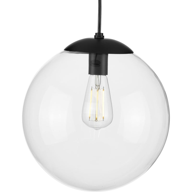 Progress P500311-031 Atwell Collection 12-inch Matte Black and Clear Glass Globe Large Hanging Pendant Light Main Image.jpg