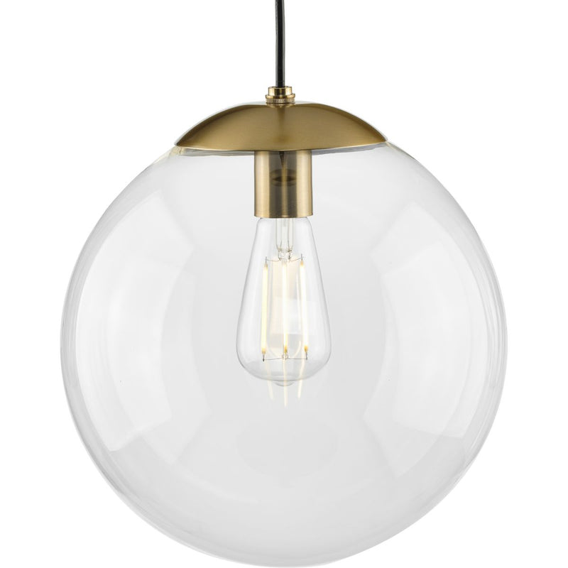 Progress P500311-109 Atwell Collection 12-inch Brushed Bronze and Clear Glass Globe Large Hanging Pendant Light Main Image.jpg