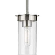 Progress P500314-009 Kellwyn Collection One-Light Brushed Nickel and Clear Glass Transitional Style Hanging Mini-Pendant Light Main Image.jpg