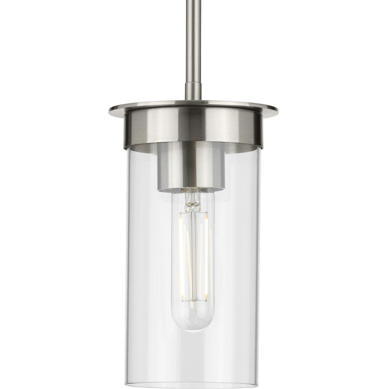 Progress P500314-009 Kellwyn Collection One-Light Brushed Nickel and Clear Glass Transitional Style Hanging Mini-Pendant Light Main Image.jpg