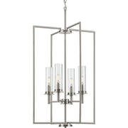 Progress P500315-009 Kellwyn Collection Four-Light Brushed Nickel and Clear Glass Transitional Style Foyer Pendant Light Main Image.jpg