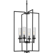 Progress P500315-031 Kellwyn Collection Four-Light Matte Black and Clear Glass Transitional Style Foyer Pendant Light Main Image.jpg