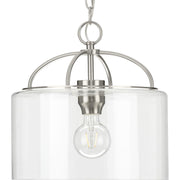 Progress P500316-009 Leyden Collection One-Light Brushed Nickel and Clear Glass Farmhouse Style Hanging Pendant Light Main Image.jpg