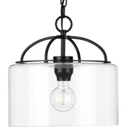 Progress P500316-031 Leyden Collection One-Light Matte Black and Clear Glass Farmhouse Style Hanging Pendant Light Main Image.jpg