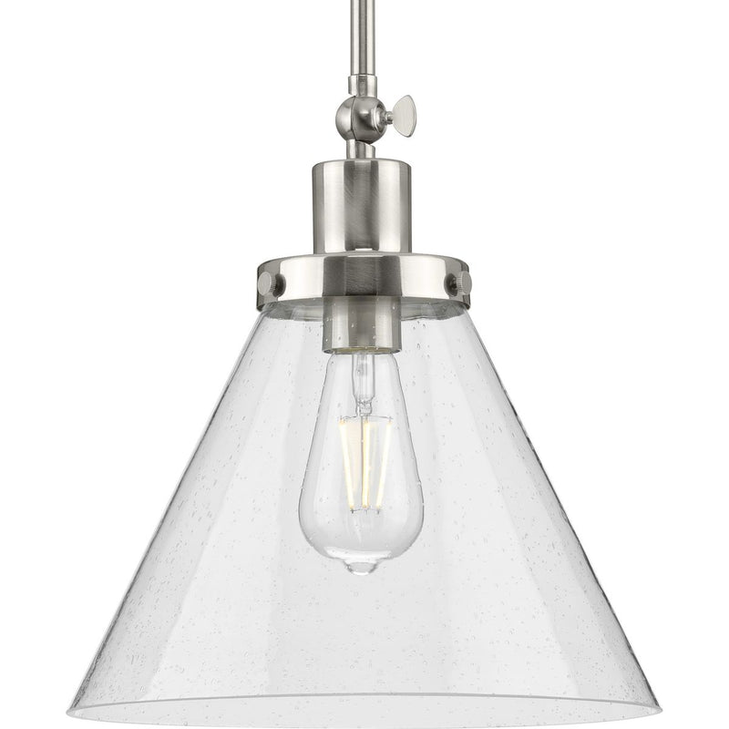 Progress P500324-009 Hinton Collection One-Light Brushed Nickel and Seeded Glass Vintage Style Hanging Pendant Light Main Image.jpg
