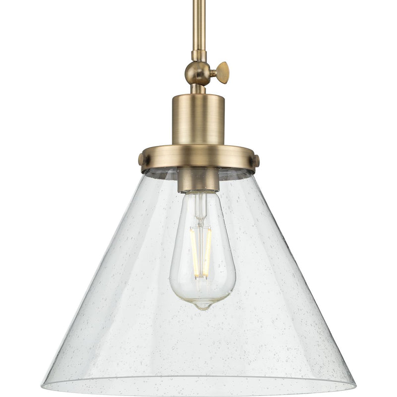 Progress P500324-163 Hinton Collection One-Light Vintage Brass and Seeded Glass Vintage Style Hanging Pendant Light Main Image.jpg