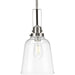 Progress P500329-009 Rushton Collection One-Light Brushed Nickel/Black and Clear Glass Industrial Style Hanging Pendant Light Main Image.jpg