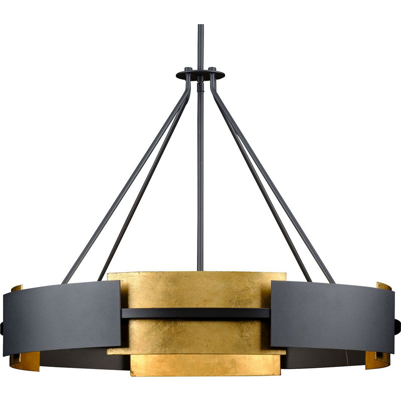 Progress P500331-031 Lowery Collection Six-Light Textured Black/Distressed Gold Hanging Pendant Light Main Image.jpg