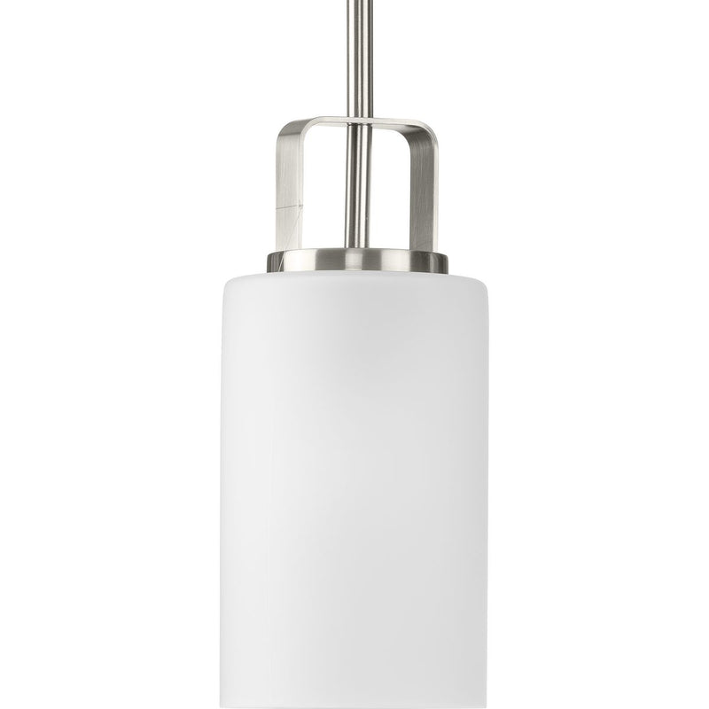 Progress P500341-009 League Collection One-Light Brushed Nickel and Etched Glass Modern Farmhouse Mini-Pendant Hanging Light Main Image.jpg