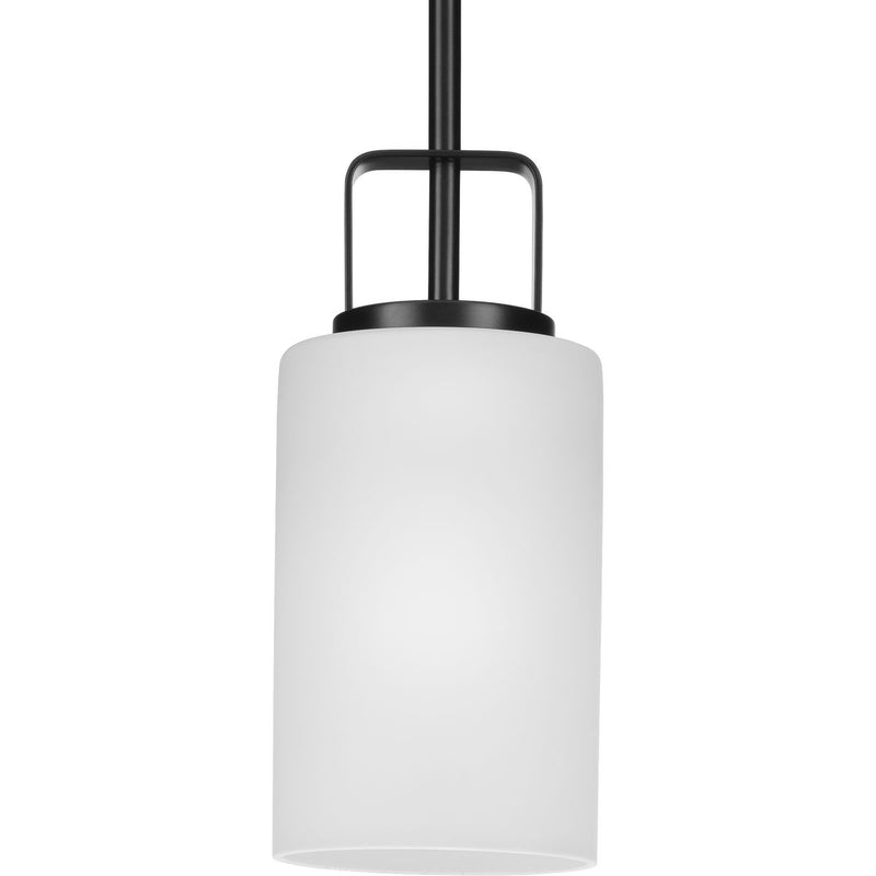 Progress P500341-31M League Collection One-Light Matte Black and Etched Glass Modern Farmhouse Mini-Pendant Hanging Light Main Image.jpg