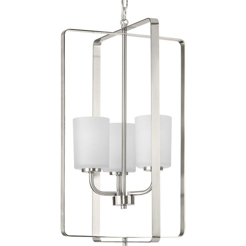 Progress P500342-009 League Collection Three-Light Brushed Nickel and Etched Glass Modern Farmhouse Foyer Chandelier Light Main Image.jpg