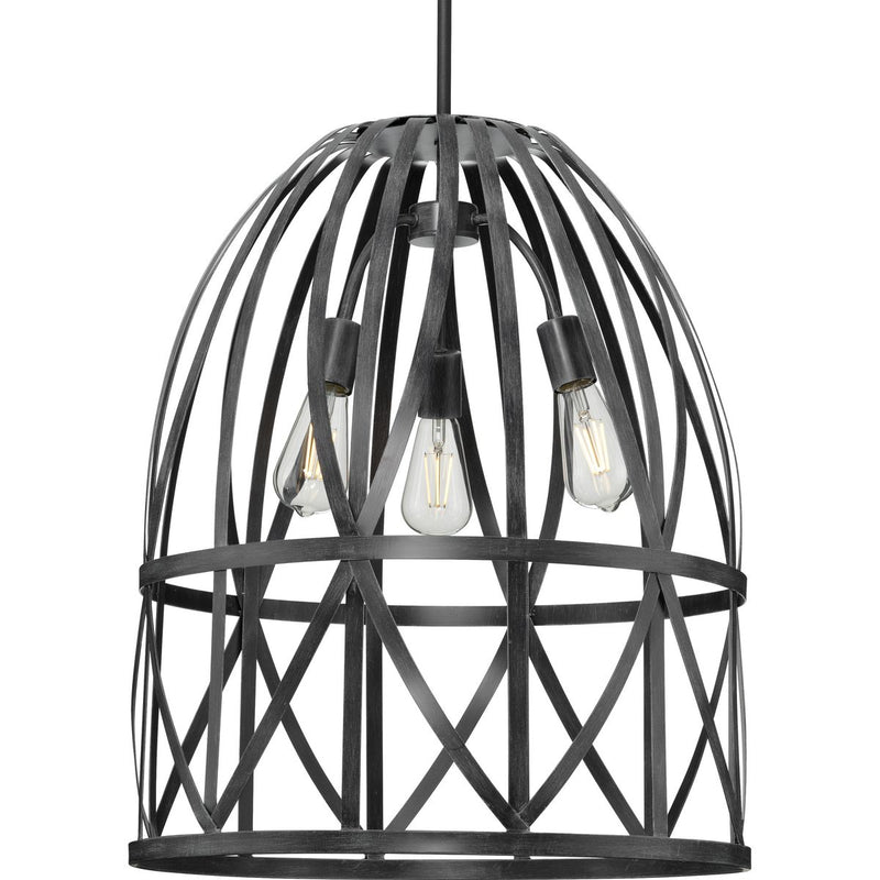 Progress P500344-187 Chastain Collection Three-Light Cerused Black Oak Basket Farmhouse Pendant Light Main Image.jpg
