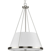 Progress P500357-009 Saffert Collection Three-Light New Traditional Brushed Nickel White Linen Shade Pendant Light Main Image.jpg