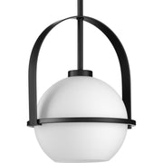 Progress P500358-31M Delayne Collection One-Light Mid-Century Modern Matte Black Etched Opal Glass Pendant Light Main Image.jpg