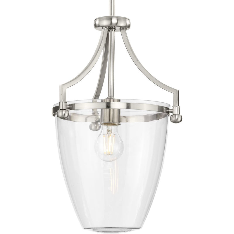 Progress P500360-009 Parkhurst Collection One-Light New Traditional Brushed Nickel Clear Glass Mini-Pendant Light Main Image.jpg