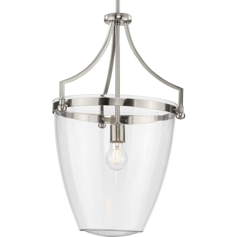 Progress P500361-009 Parkhurst Collection One-Light New Traditional Brushed Nickel Clear Glass Pendant Light Main Image.jpg