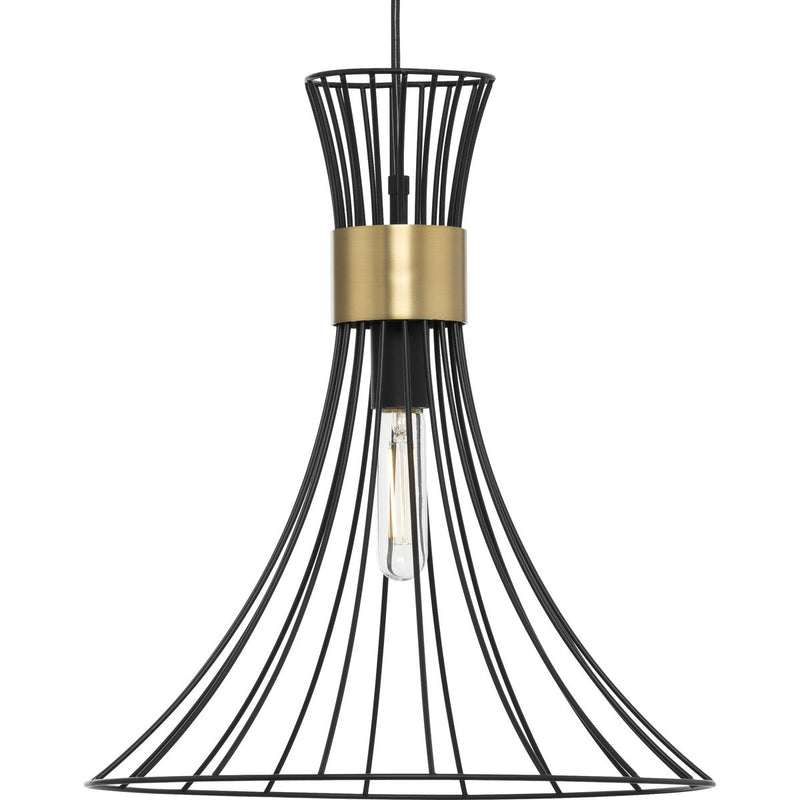 Progress P500365-31M Lorin Collection One-Light Mid-Century Modern Matte Black Metal Pendant Light Main Image.jpg