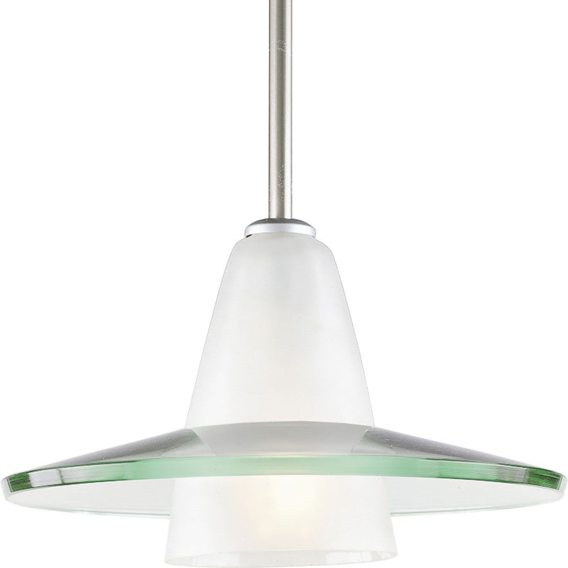 Progress P5011-09 Modern Pendant  One-Light Brushed Nickel Clear and Etched Glass Mini-Pendant Light Main Image.jpg