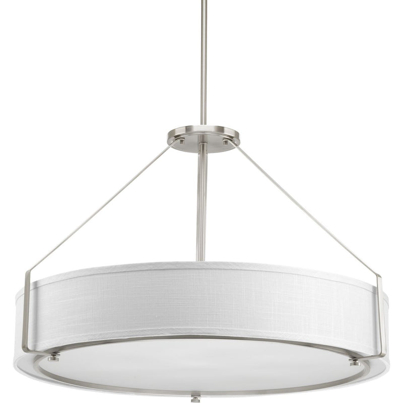 Progress P5021-09 Ratio Collection Six-Light Brushed Nickel Fabric Shade Coastal Pendant Light Main Image.jpg