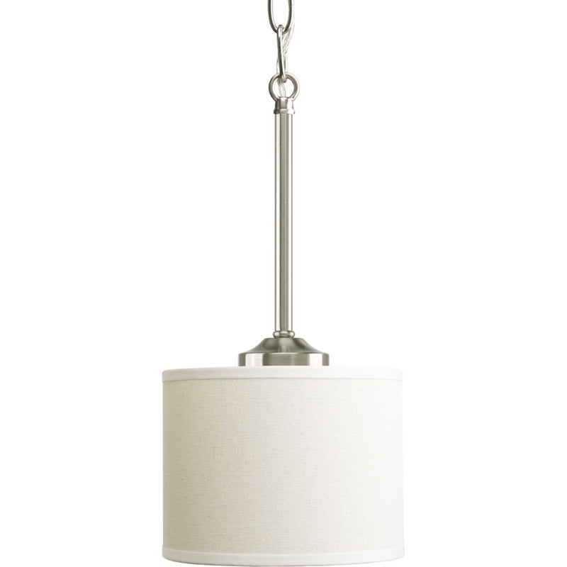 Progress P5065-09 Inspire Collection One-Light Brushed Nickel Off-white Shade Traditional Mini-Pendant Light Main Image.jpg