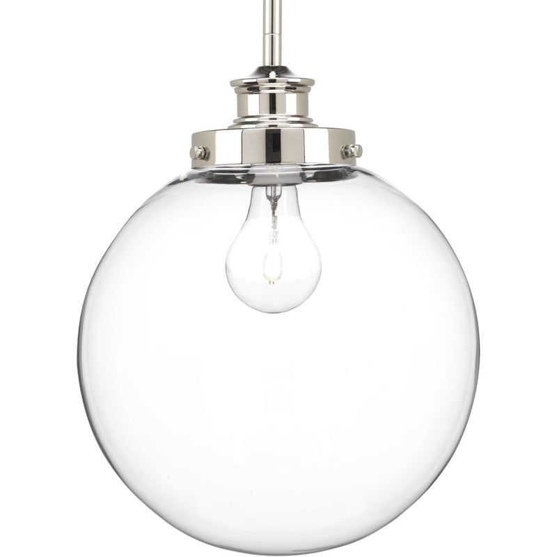 Progress P5070-104 Penn Collection One-Light Polished Nickel Clear Glass Farmhouse Pendant Light Main Image.jpg