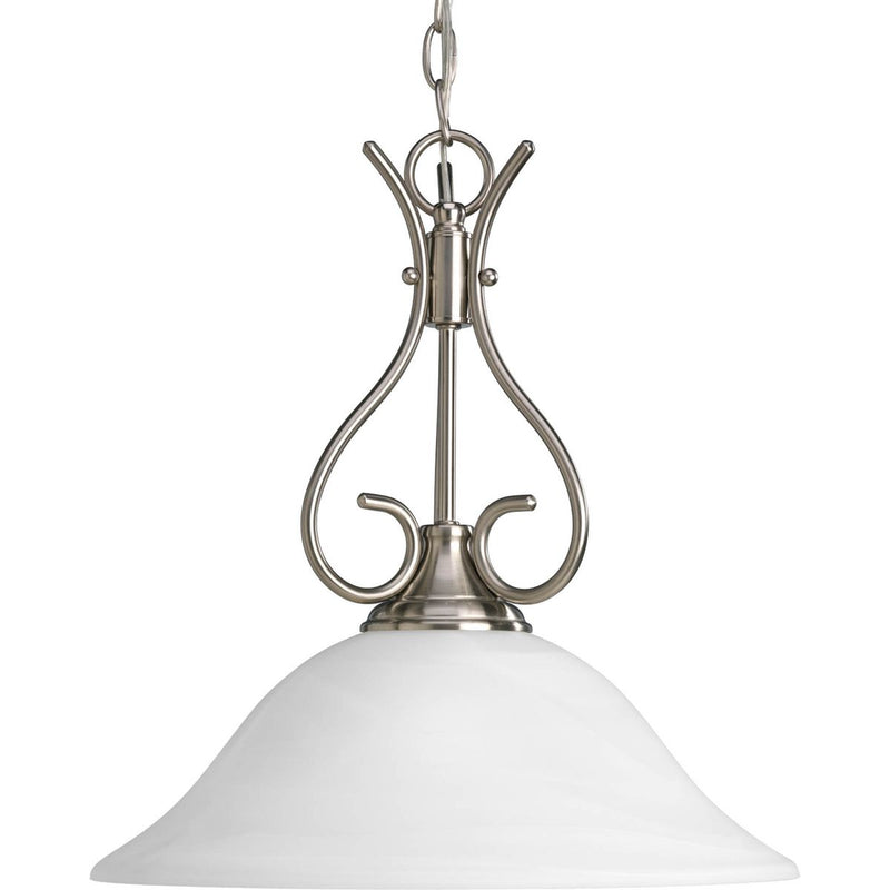 Progress P5091-09 Alabaster Glass One-Light Brushed Nickel Traditional Pendant Light Main Image.jpg
