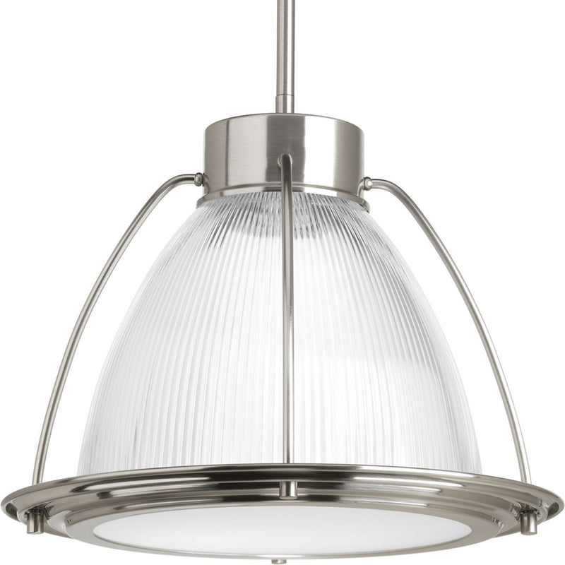 Progress P5143-0930K9 Prismatic Glass LED Collection One-Light Brushed Nickel Prismatic Glass Coastal Pendant Light Main Image.jpg