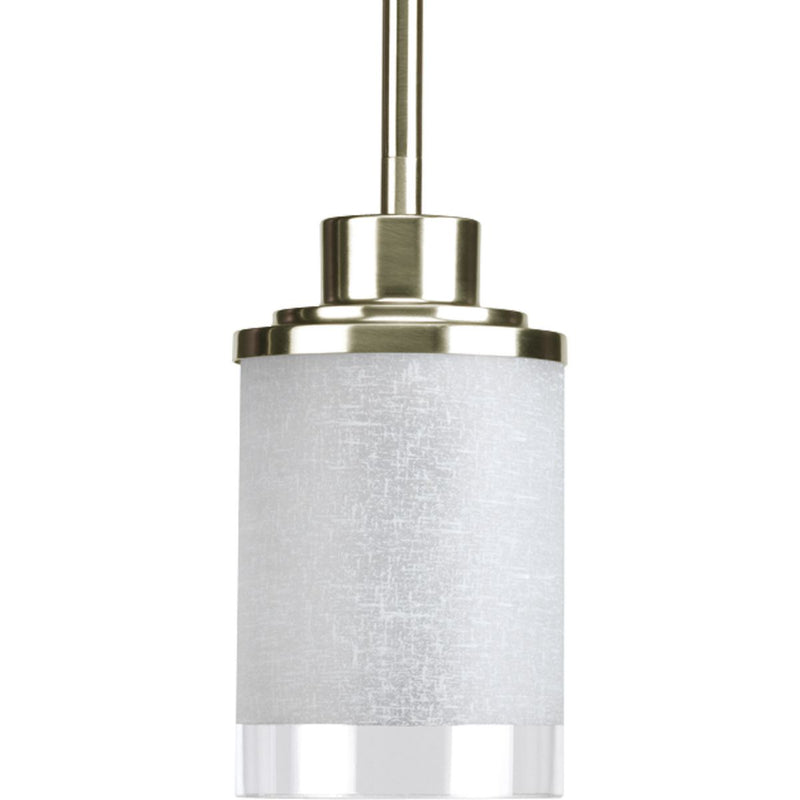 Progress P5147-09 Alexa Collection One-Light Brushed Nickel Etched Linen With Clear Edge Glass Modern Mini-Pendant Light Main Image.jpg