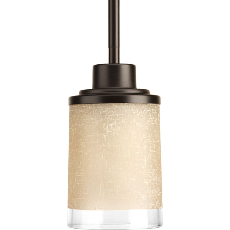 Progress P5147-20 Alexa Collection One-Light Antique Bronze Etched Umber Linen With Clear Edge Glass Modern Mini-Pendant Light Main Image.jpg