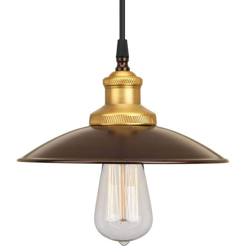 Progress P5161-20 Archives Collection One-Light Antique Bronze Brass Paint Inside Metal Shade Farmhouse Mini-Pendant Light Main Image.jpg