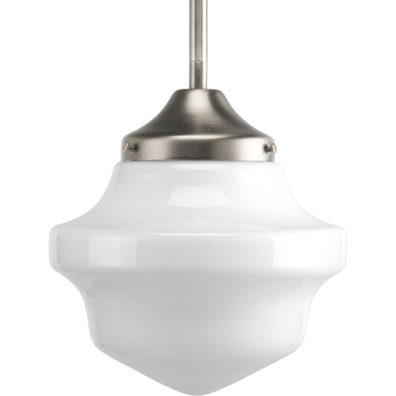 Progress P5196-09 School House Pendant Collection One-Light Brushed Nickel White Opal Glass Coastal Mini-Pendant Light Main Image.jpg
