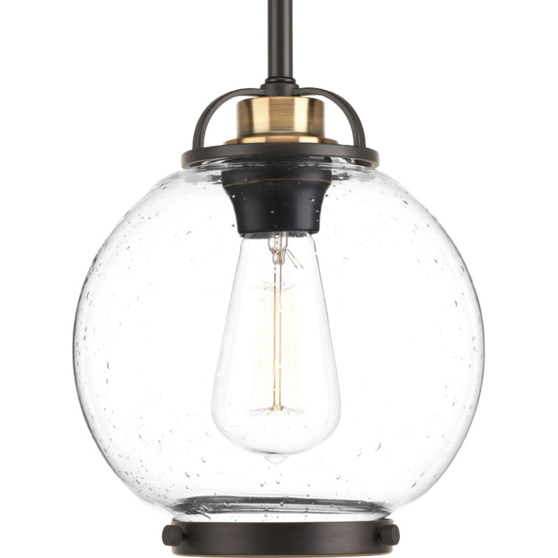 Progress P5309-20 Chronicle Collection One-Light Antique Bronze Clear Seeded White Opal Glass Coastal Mini-Pendant Light Main Image.jpg