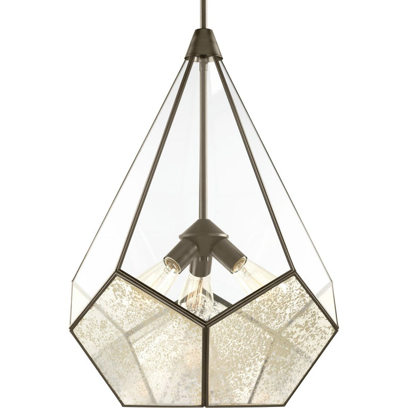 Progress P5322-20 Cinq Collection Three-Light Antique Bronze Antique Mirror Glass Global Pendant Light Main Image.jpg