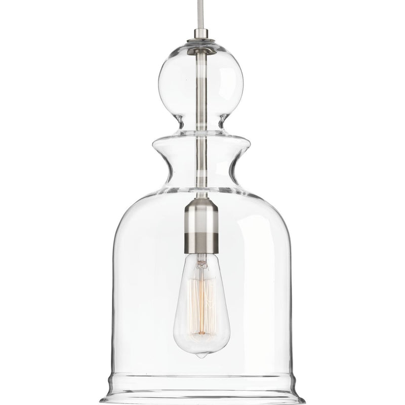 Progress P5333-09 Staunton Collection One-Light Brushed Nickel Clear Glass Global Pendant Light Main Image.jpg