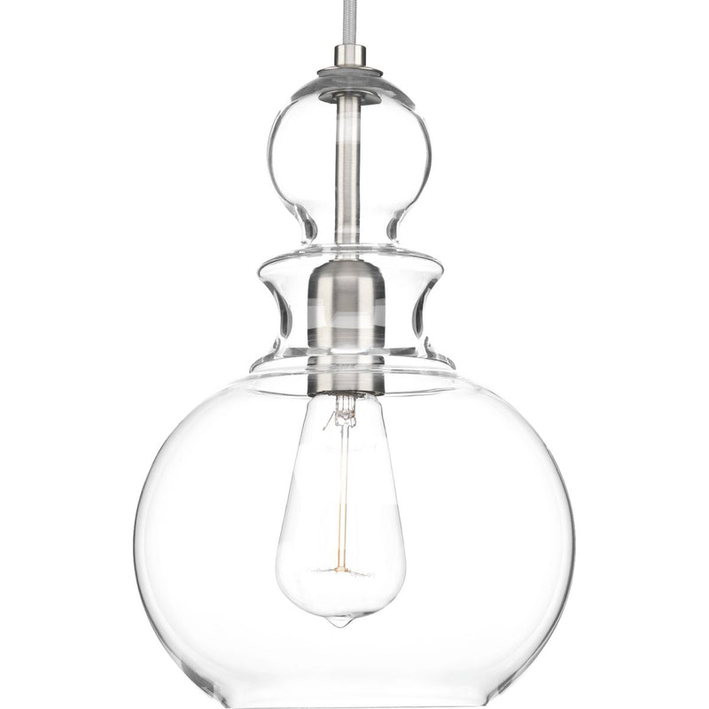 Progress P5334-09 Staunton Collection One-Light Brushed Nickel Clear Glass Global Pendant Light Main Image.jpg