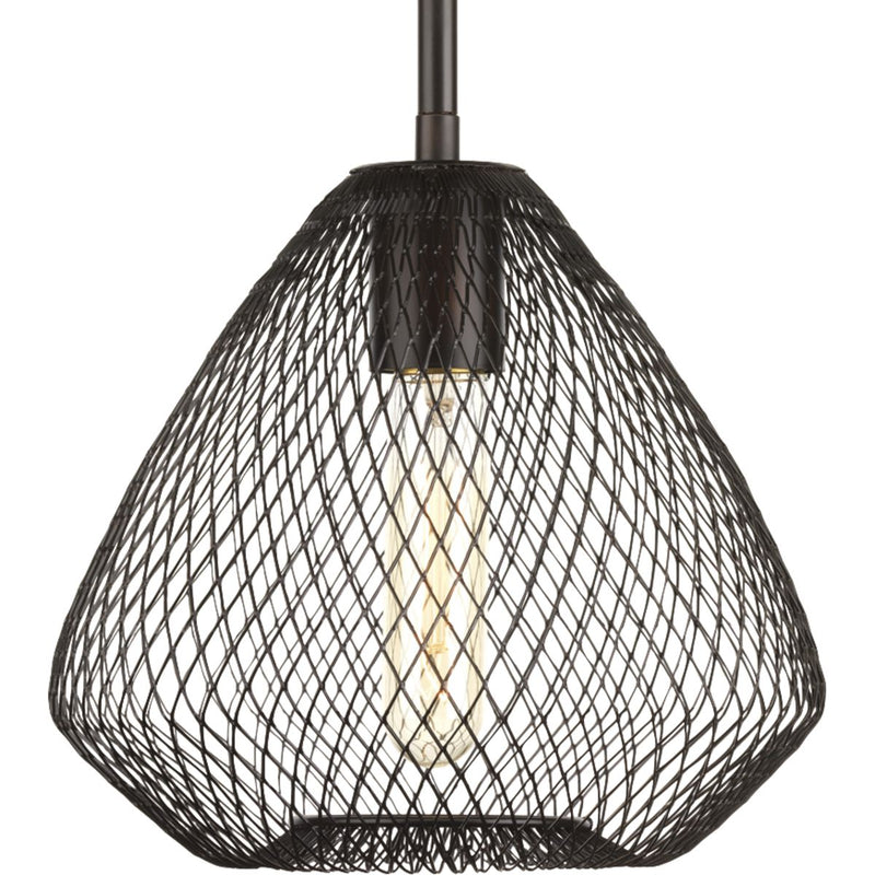 Progress P5337-20 Mesh Collection One-Light Antique Bronze Farmhouse Pendant Light Main Image.jpg
