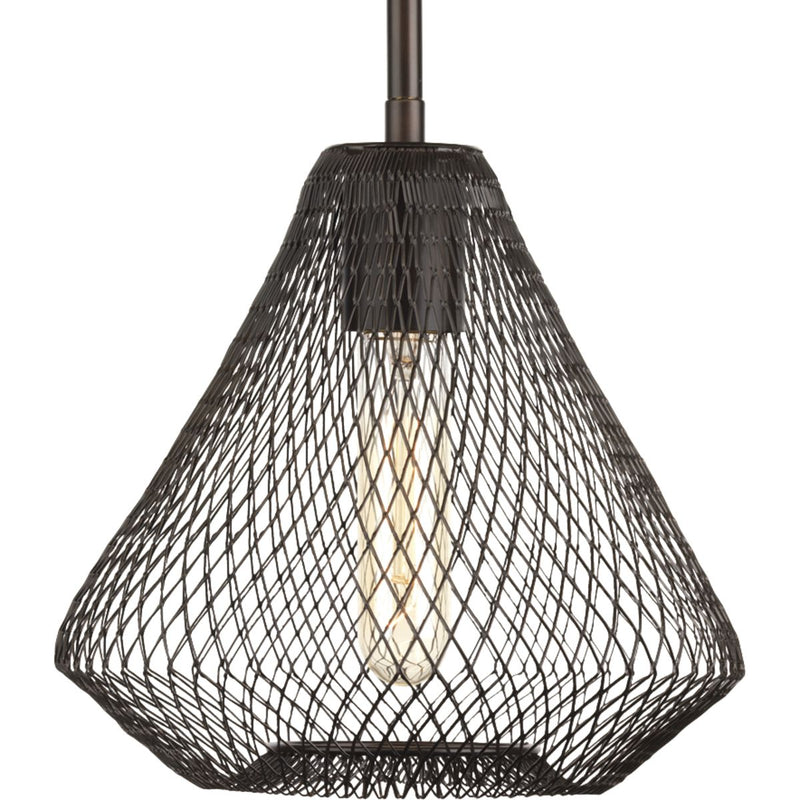 Progress P5338-20 Mesh Collection One-Light Antique Bronze Farmhouse Pendant Light Main Image.jpg